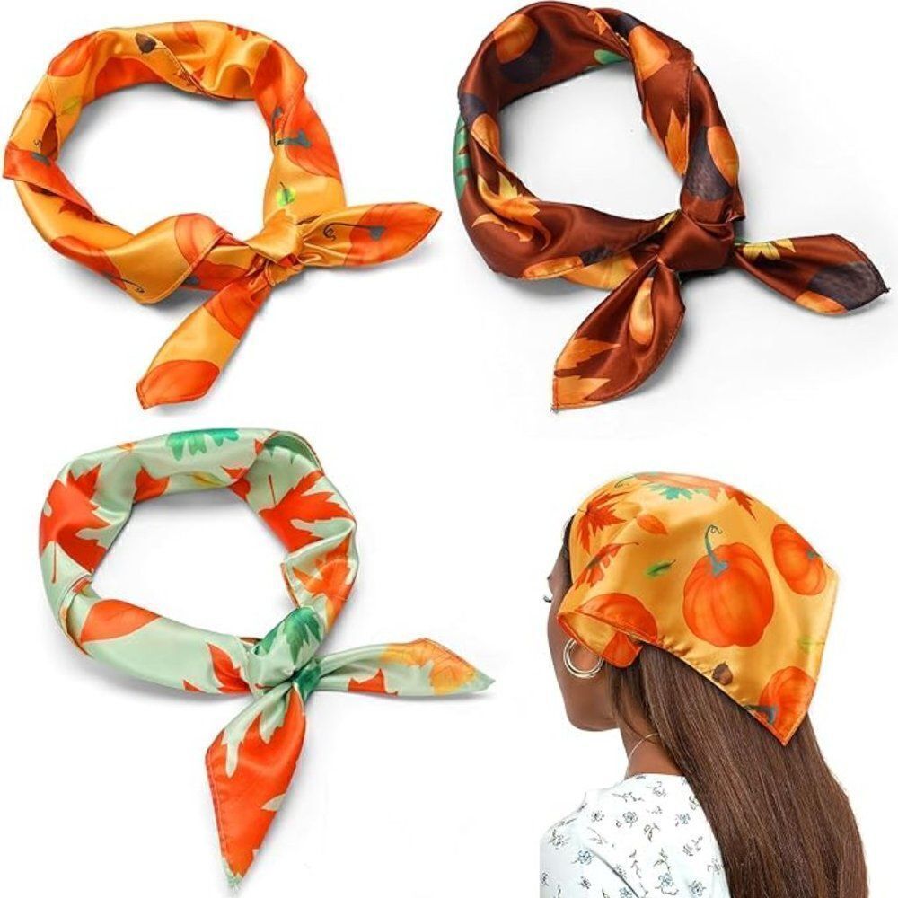 Fall Satin Head Scarf, Hair Square Scarves for Women Neck Silk Lightweight